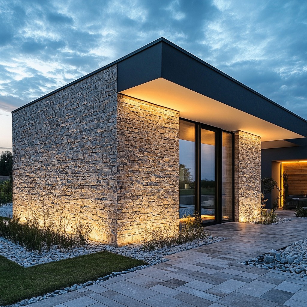 a modern house with accent lighting