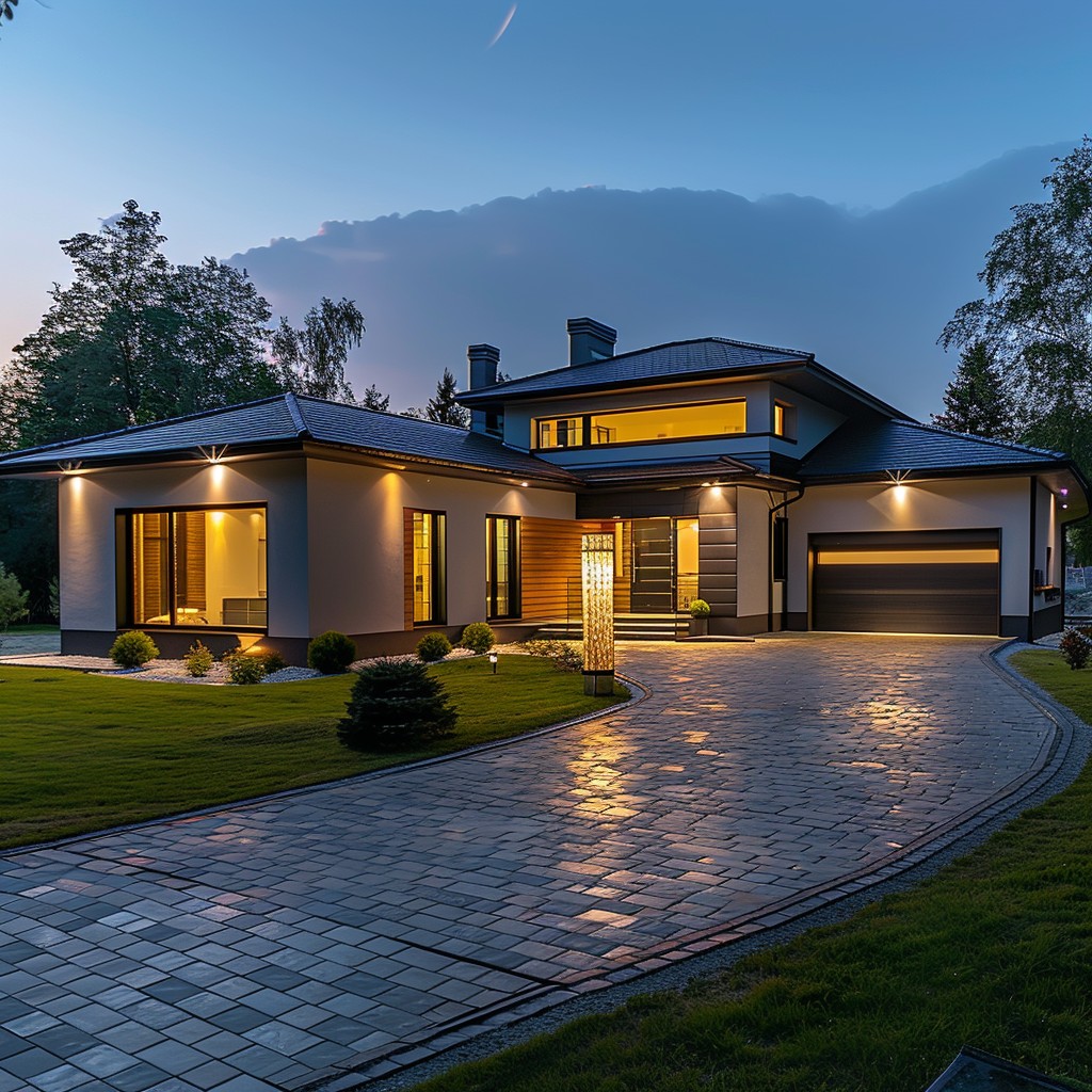 a well-lit home in the evening